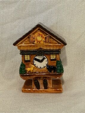 Hand-Painted Porcelain Cuckoo Clock Trinket Box